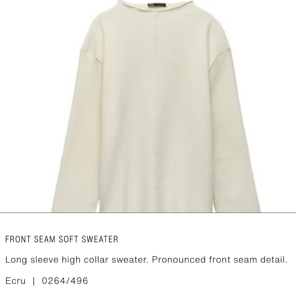 Zara Front Seam Soft Sweater- long sleeve tunic, Ecru cream S